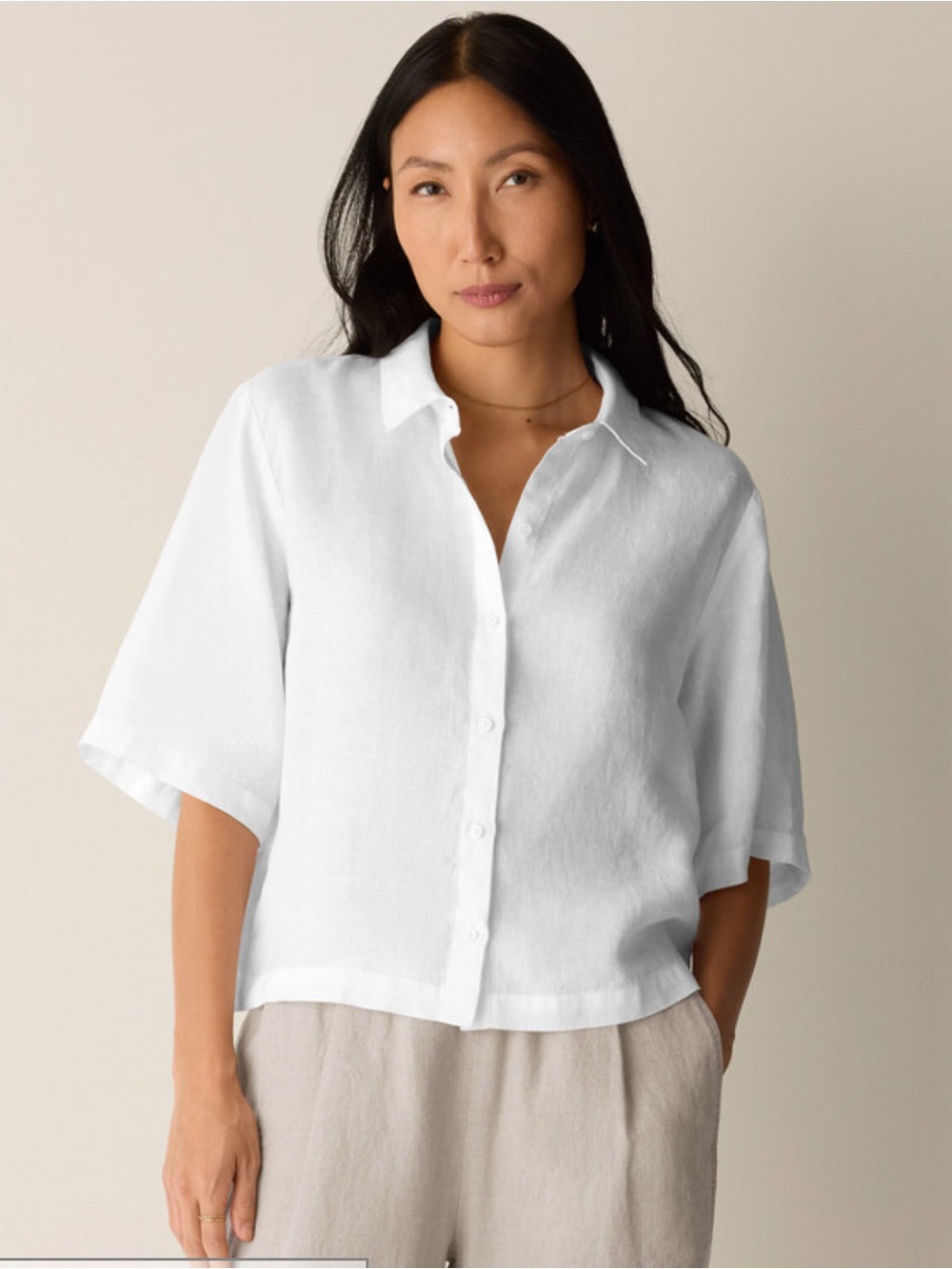 EILEEN FISHER Short-Sleeve Button-Front PINK Linen Shirt - Size XS